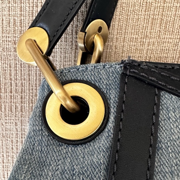 New Michael Kors Raven Stye Washed Denim Large Shoulder Bag with Leather Trim - Picture 8 of 13